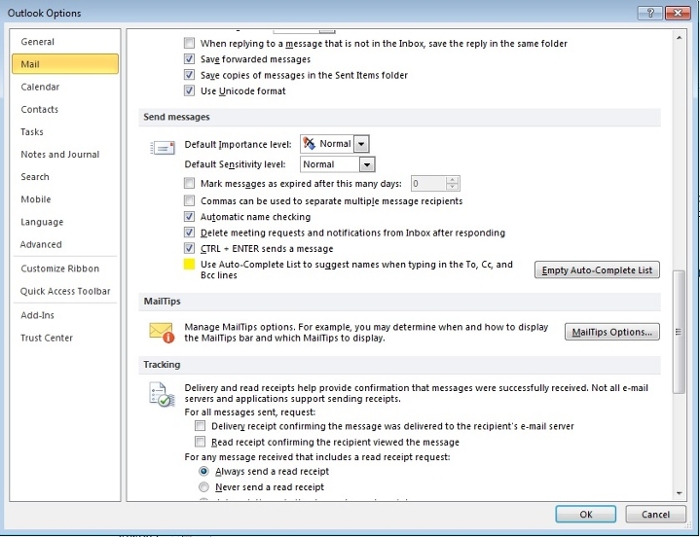 Image of outlook menu